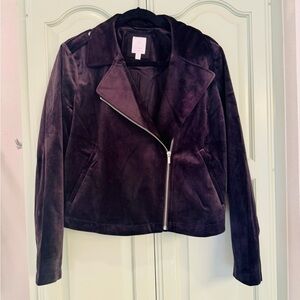 LC Lauren Conrad Women's Crop Black Velvet  Jacket with zippers